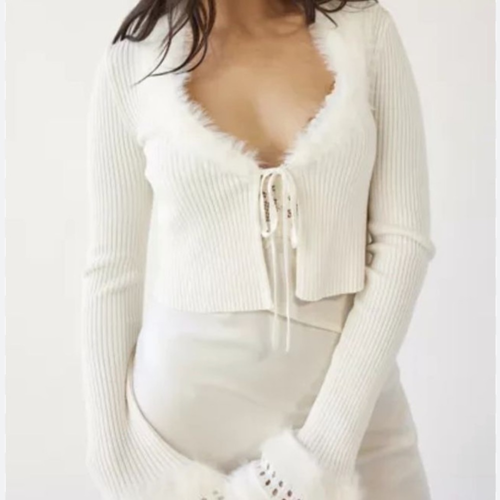 UO faux fur trim cardigan